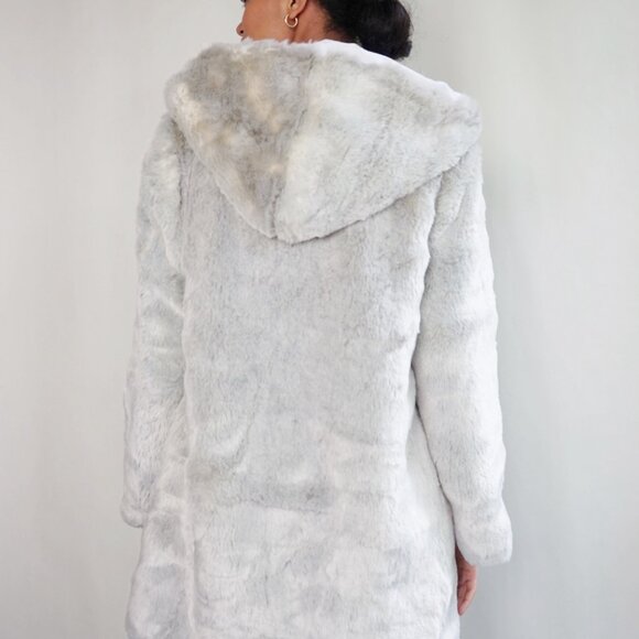 NEW Fuzzy Soft Grey White Hooded Jacket | Faux Fur Cozy Jacket - Picture 3 of 7